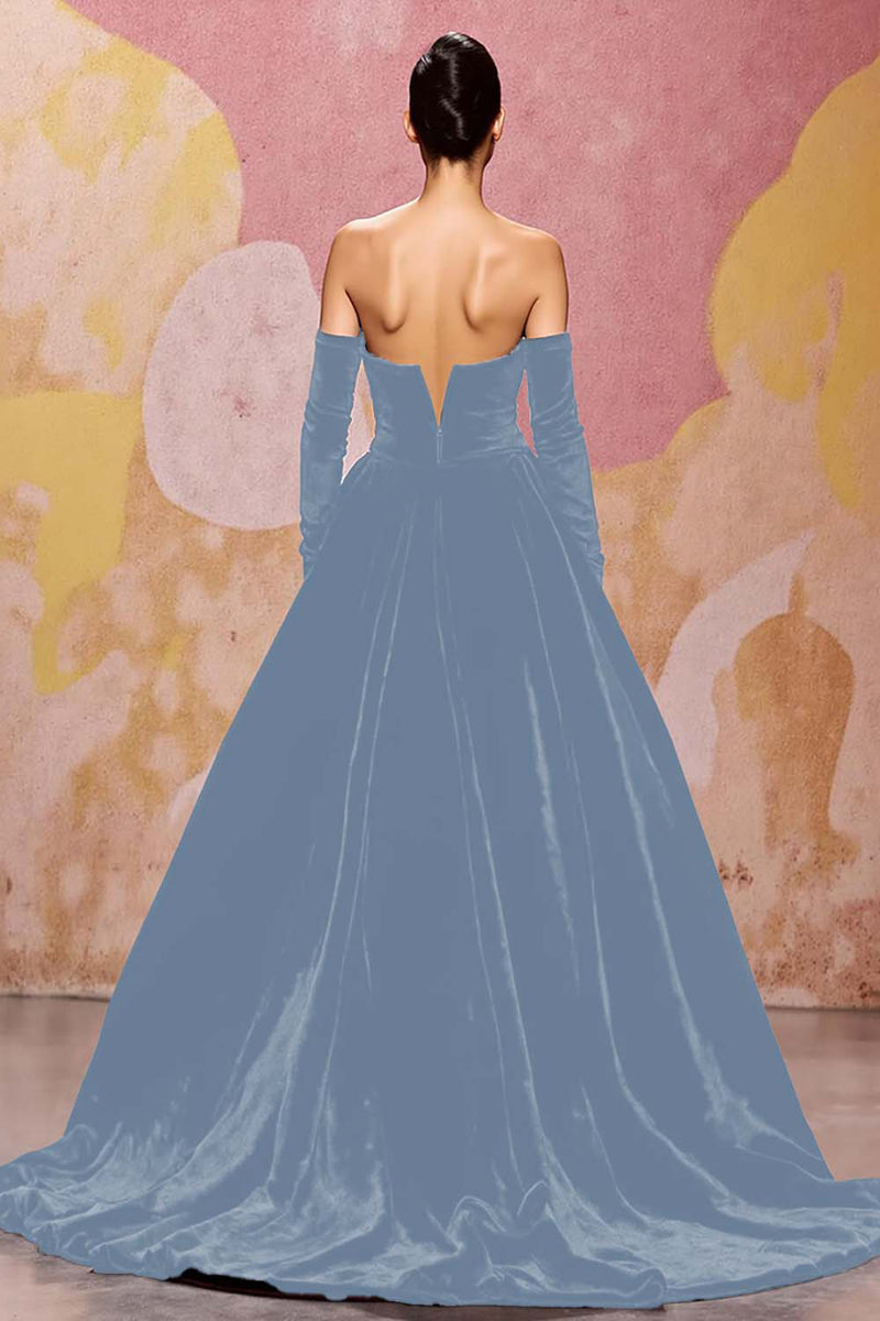 Laden Sie das Bild in den Galerie-Viewer, Herzförmiges Dunkelrotes Abendkleid aus Samt in A-Linie