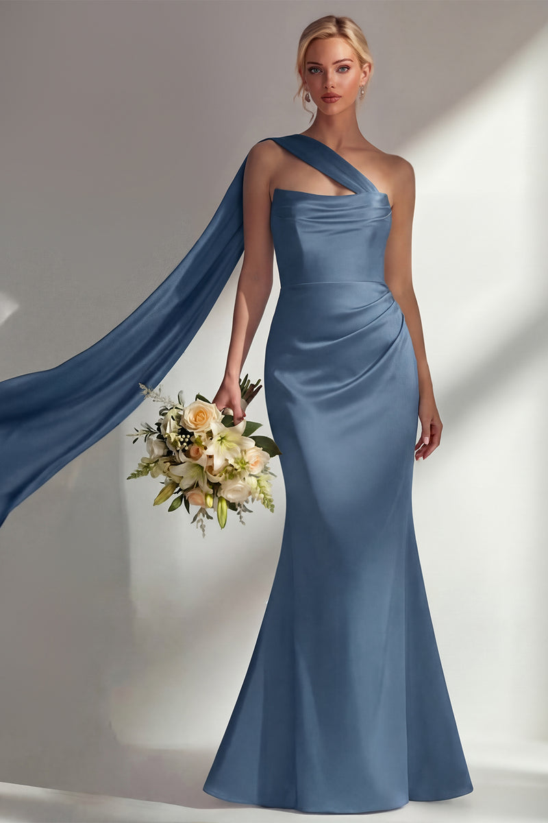 Laden Sie das Bild in den Galerie-Viewer, Bordeauxrotes Trägerloses Meerjungfrauen Satin Konvertierbares Langes Ballkleid mit Girlande