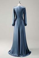 Laden Sie das Bild in den Galerie-Viewer, A Linie Rundhalsausschnitt Langärmeliges Salbei Brautjungfernkleid