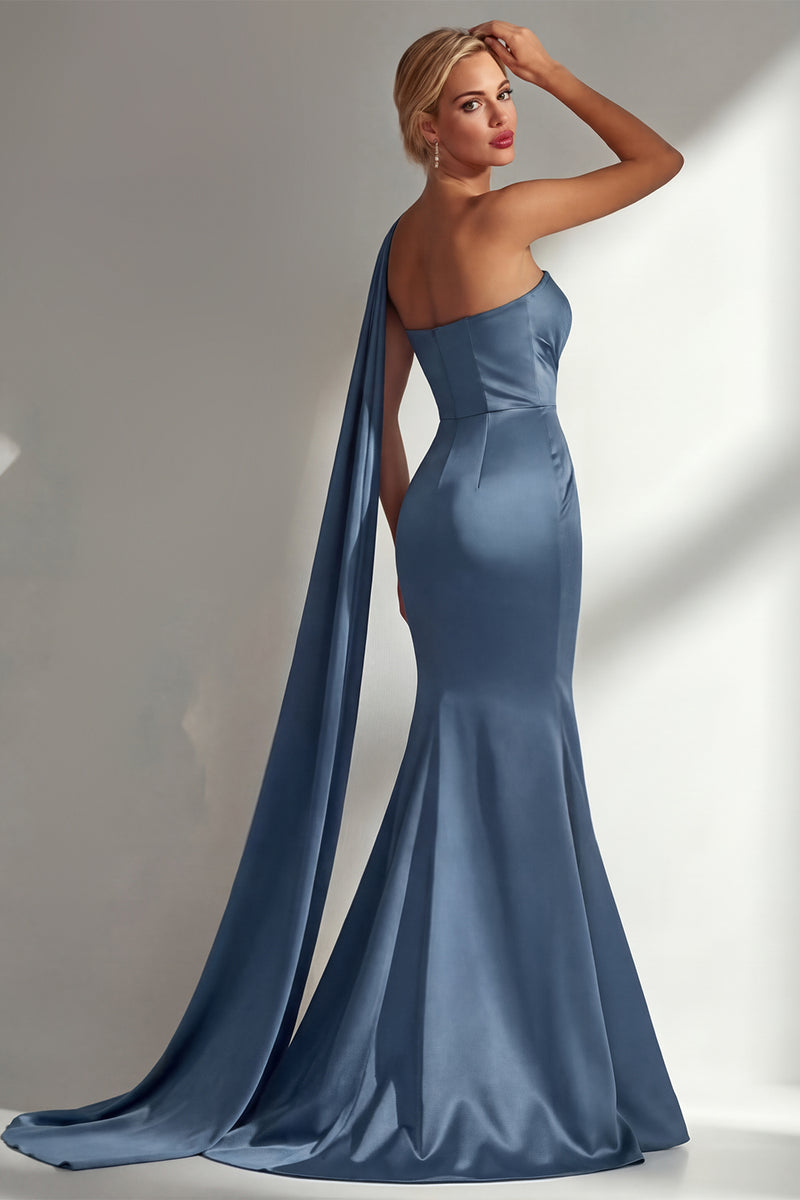 Laden Sie das Bild in den Galerie-Viewer, Bordeauxrotes Trägerloses Meerjungfrauen Satin Konvertierbares Langes Ballkleid mit Girlande