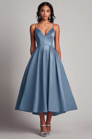 Laden Sie das Bild in den Galerie-Viewer, Rotes Teelänge A-Linie Satin Partykleid