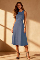 Laden Sie das Bild in den Galerie-Viewer, Schwarzes A-Linie Midi Cocktailkleid mit Rundhalsausschnitt