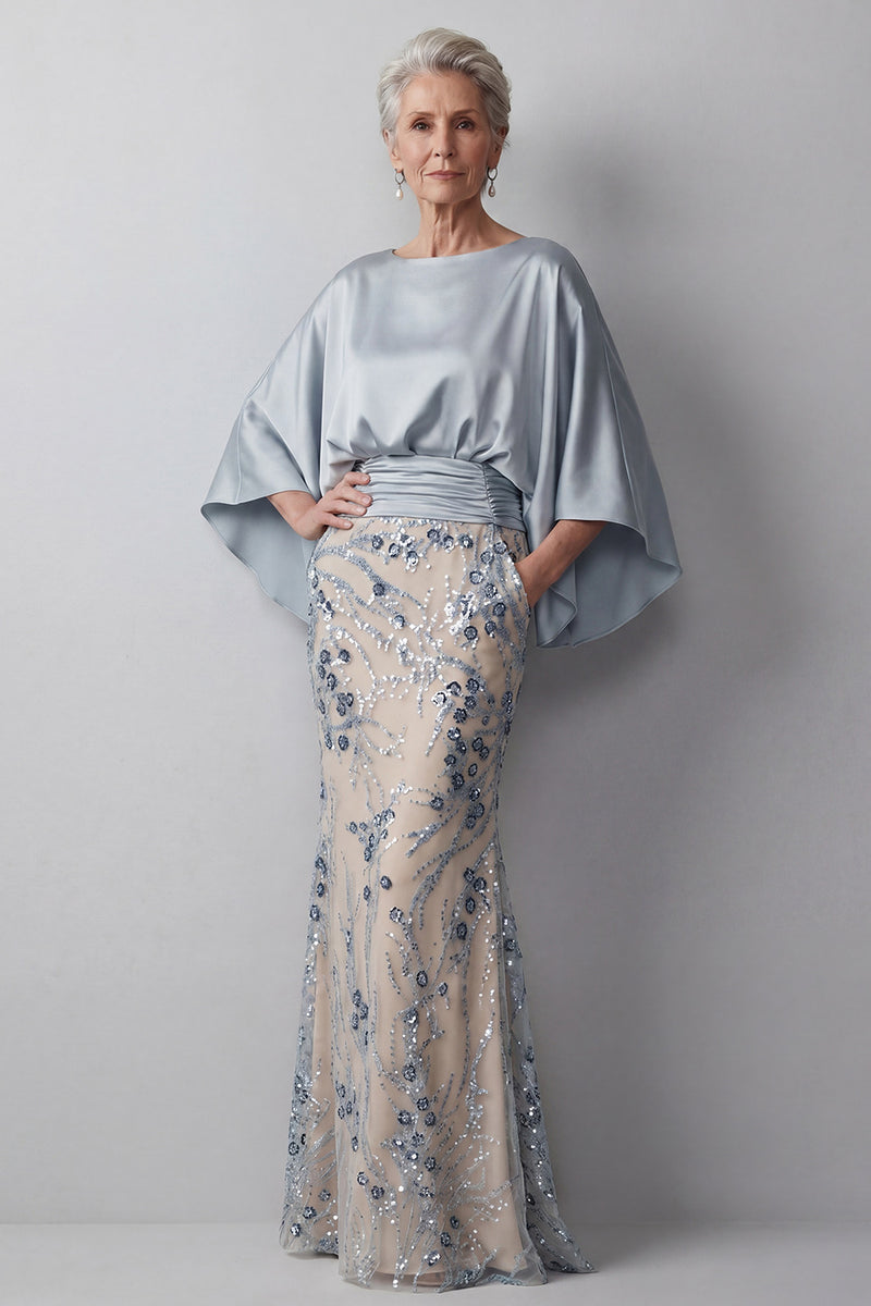 Laden Sie das Bild in den Galerie-Viewer, Champagner-Pailletten-Langarm-Meerjungfrauenkleid Mutter der Braut