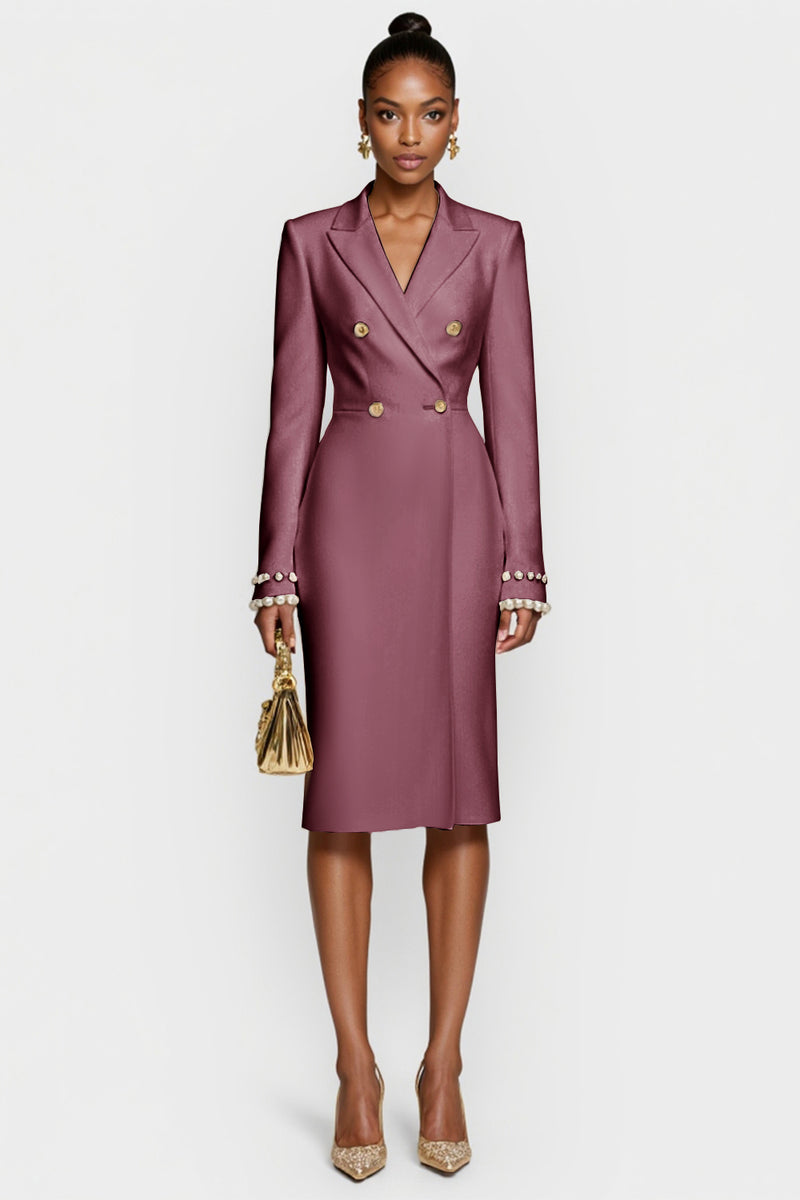 Laden Sie das Bild in den Galerie-Viewer, Weißes Zweireihiges Bodycon Midikleid mit Spitzrevers