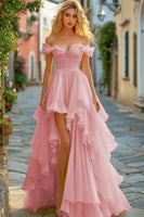 Laden Sie das Bild in den Galerie-Viewer, Gelbes Gerüschtes A-Linie Ballkleid mit Schlitz