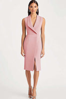 Laden Sie das Bild in den Galerie-Viewer, Himmelblaues Knielanges Schal-Revers Arbeitskleid aus Satin mit Schlitz