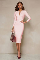 Laden Sie das Bild in den Galerie-Viewer, Elfenbein Bodycon Midi Arbeitskleid mit Rundhalsausschnitt und 3/4-Ärmeln