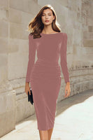 Laden Sie das Bild in den Galerie-Viewer, Dunkelgrünes Etui Samt Langärmeliges Midi-Arbeitskleid