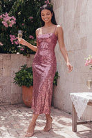 Laden Sie das Bild in den Galerie-Viewer, Glitzerndes Goldenes Bodycon Spaghetti-Träger Midi-Kleid mit Pailletten