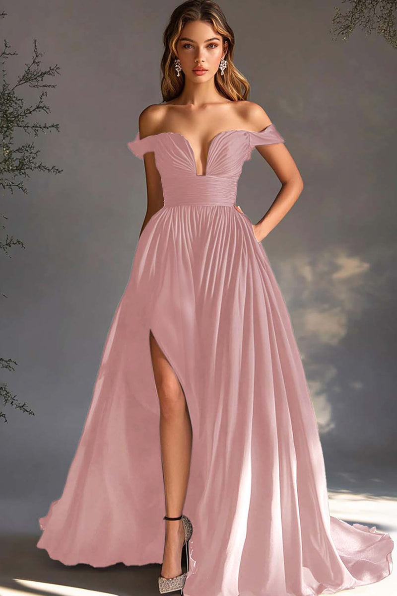 Laden Sie das Bild in den Galerie-Viewer, Schwarzes schulterfreies A-Linie Chiffon Ballkleid