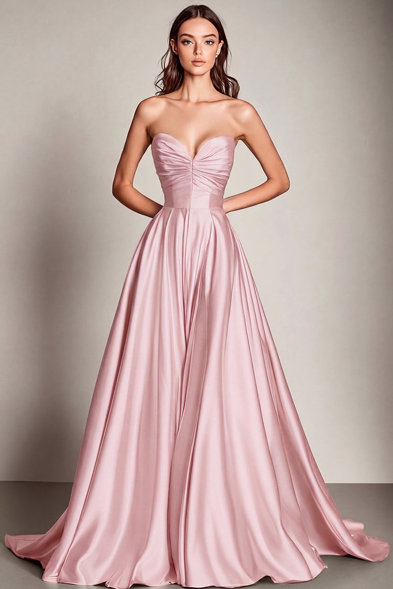 Laden Sie das Bild in den Galerie-Viewer, Marineblaues Herzausschnitt A-Linie Satin Langes Ballkleid