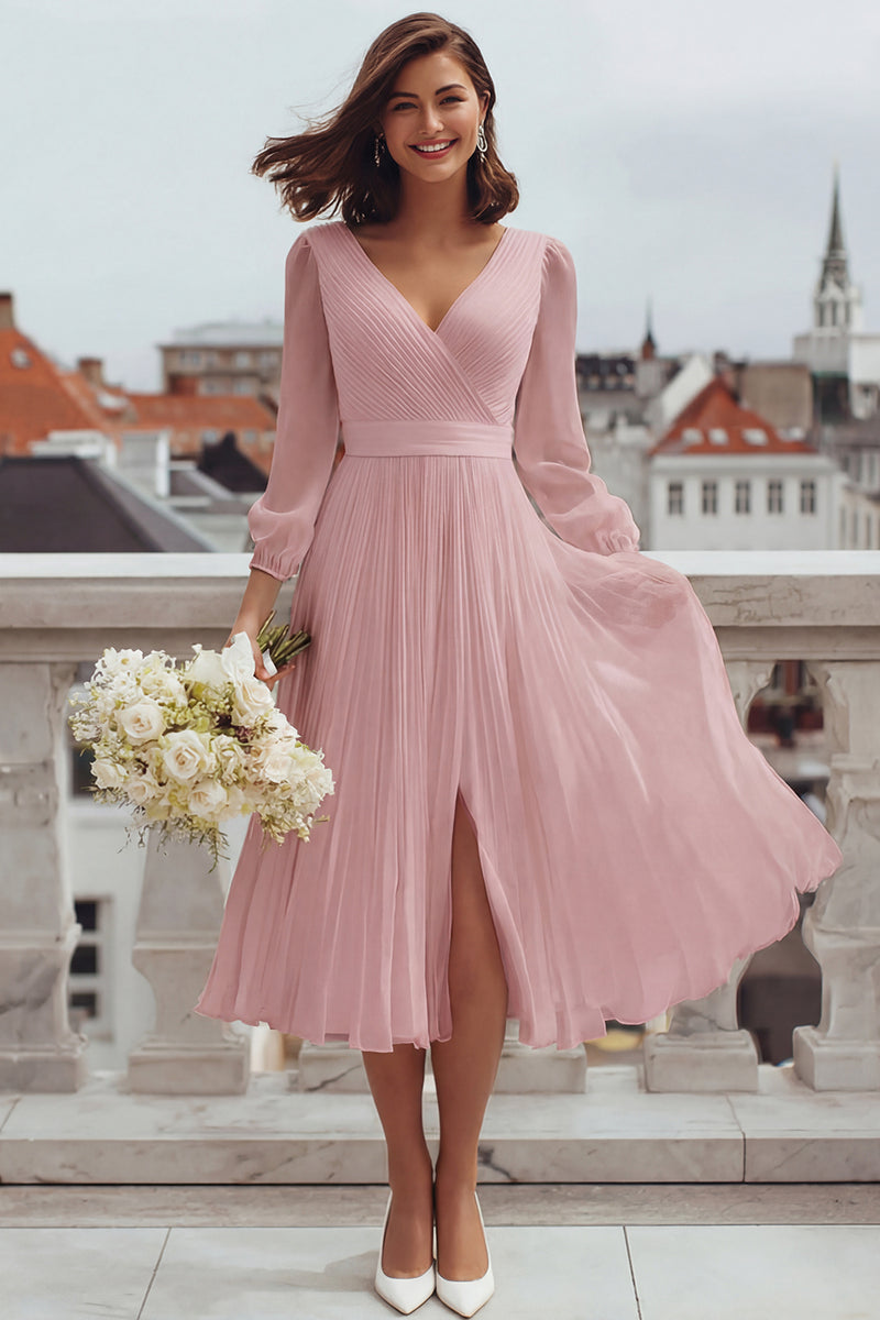 Laden Sie das Bild in den Galerie-Viewer, Elfenbein A Linie V-Ausschnitt Standesamt Kleid mit Schlitz