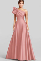 Laden Sie das Bild in den Galerie-Viewer, Marineblaues Langes Satin Abendkleid in A-Linie mit Rüschen und einer Schulter