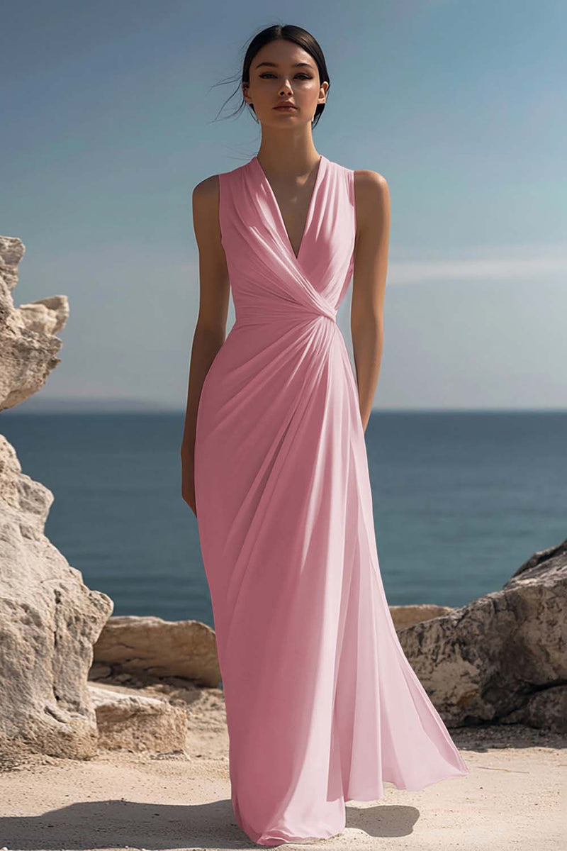 Laden Sie das Bild in den Galerie-Viewer, Weißes Langes Standesamtkleid mit V-Ausschnitt und Rüschen