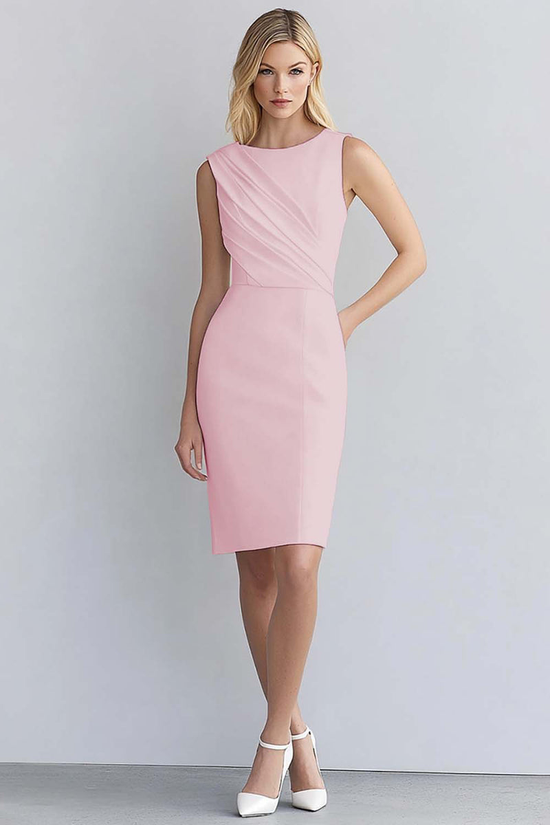 Laden Sie das Bild in den Galerie-Viewer, Elfenbein Bodycon Kurzes Ärmelloses Arbeitskleid aus Satin