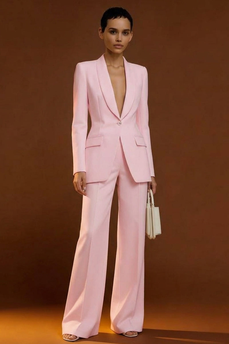 Laden Sie das Bild in den Galerie-Viewer, Elfenbein Schal Revers Zweiteilige Einreihige Damen Arbeitsanzüge