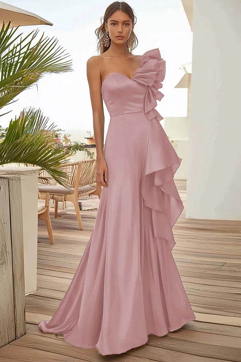 Laden Sie das Bild in den Galerie-Viewer, Schwarzes Einschultriges Ballkleid mit Rüschen