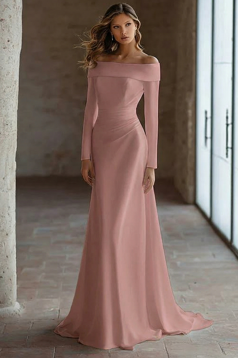 Laden Sie das Bild in den Galerie-Viewer, Elfenbein Schulterfreies Langärmeliges Brautkleid
