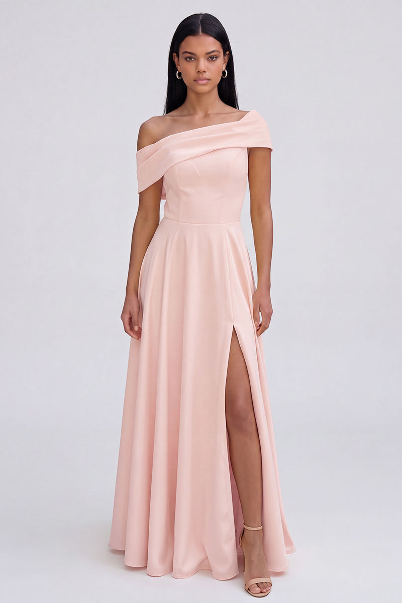 Laden Sie das Bild in den Galerie-Viewer, Gelbes A-Linie Maxikleid mit Einschultern und Schlitz