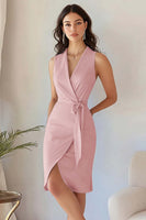 Laden Sie das Bild in den Galerie-Viewer, Bodycon Himmelblaues Arbeitskleid mit V-Ausschnitt