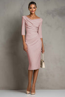 Laden Sie das Bild in den Galerie-Viewer, Elfenbein Gerafftes Midi Arbeitskleid mit kurzen Ärmeln