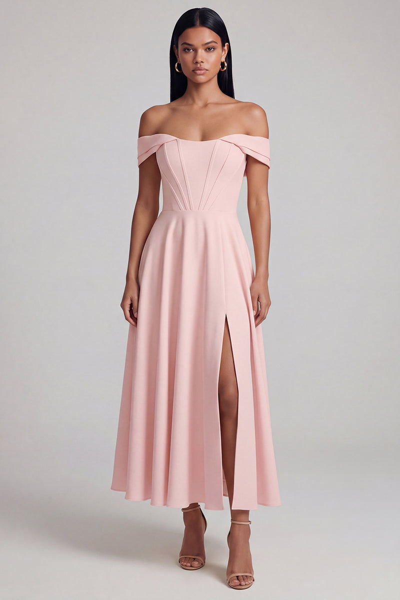 Laden Sie das Bild in den Galerie-Viewer, A-Linien-Off-the-shoulder gelbes Korsett-Maxikleid mit Schlitz