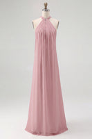 Laden Sie das Bild in den Galerie-Viewer, Weißes Etui Neckholder Chiffon Langes Standesamtkleid