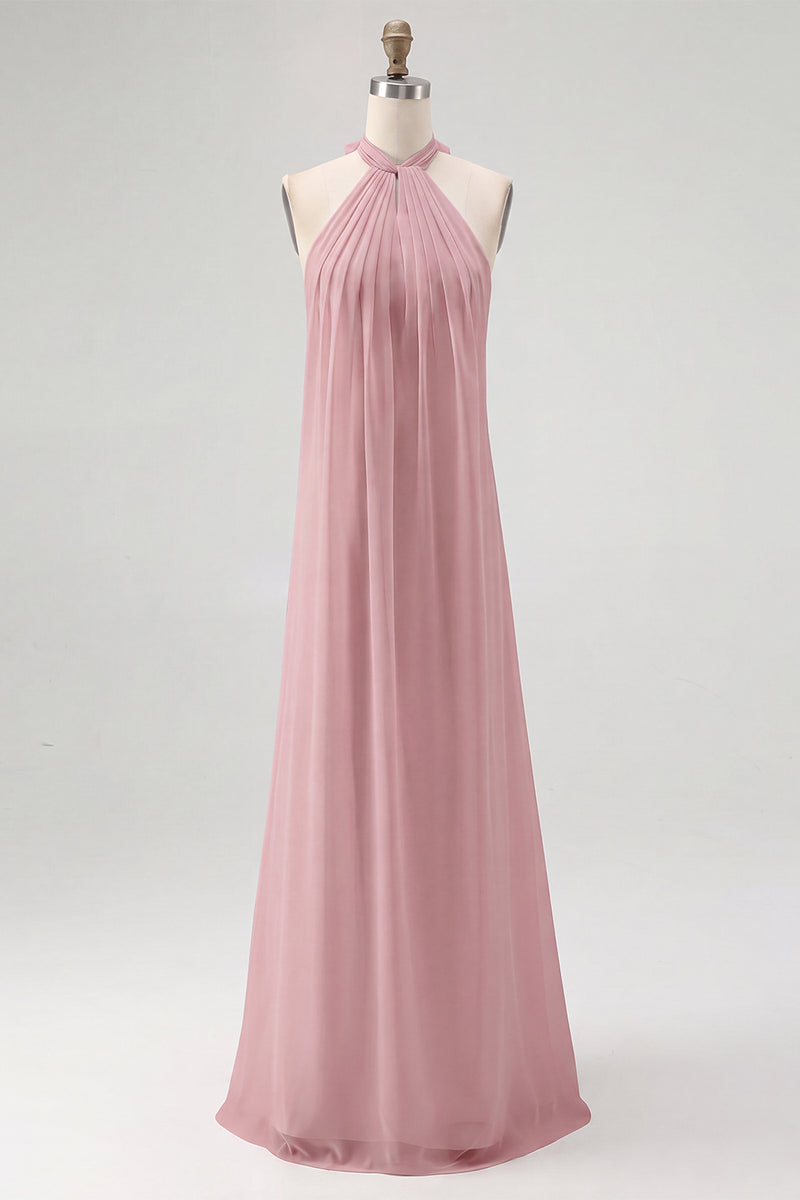 Laden Sie das Bild in den Galerie-Viewer, Weißes Etui Neckholder Chiffon Langes Standesamtkleid