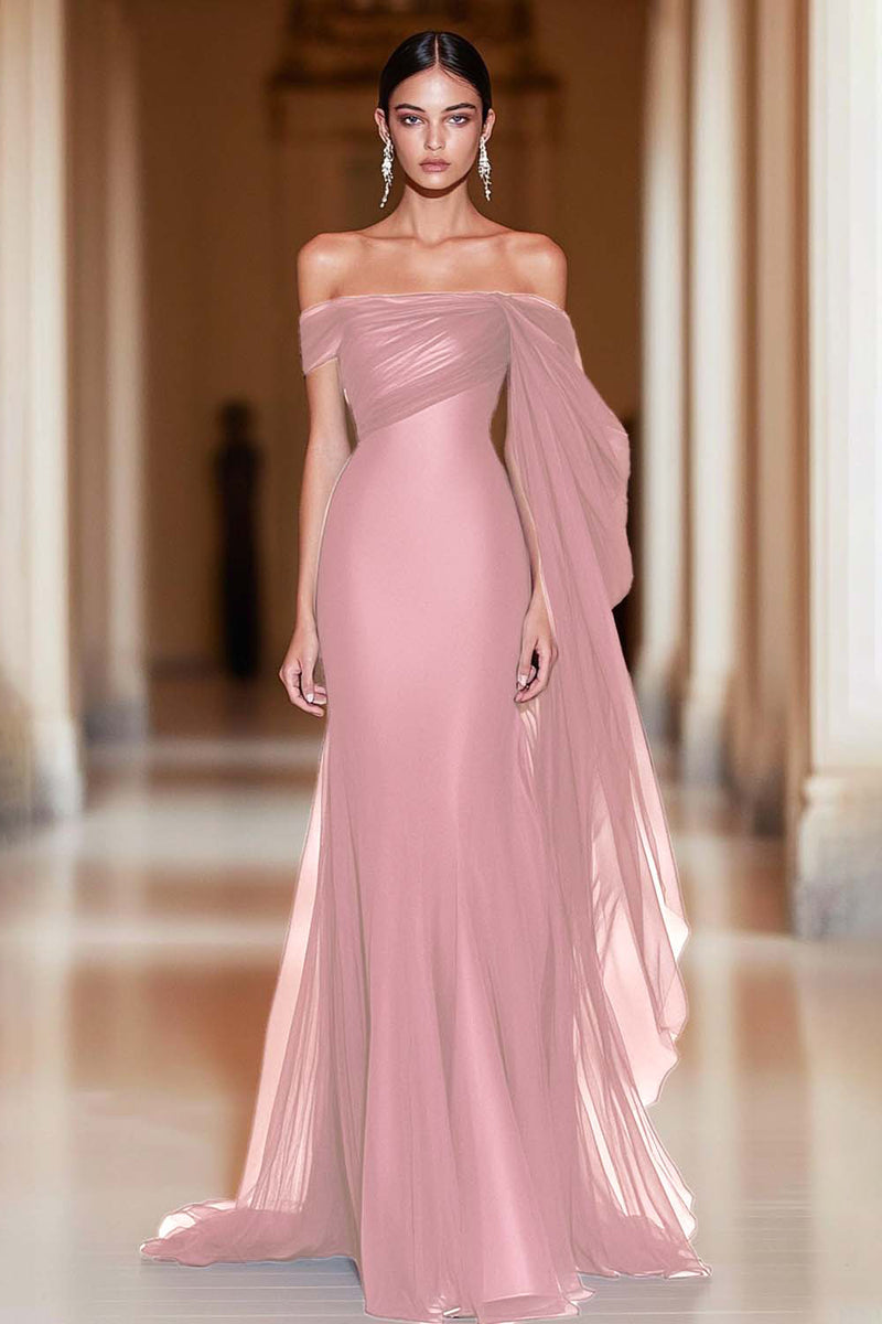 Laden Sie das Bild in den Galerie-Viewer, Schulterfreies Cabernet Meerjungfrau Tüll Langes Militär-Ballkleid