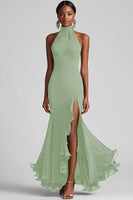 Laden Sie das Bild in den Galerie-Viewer, Schwarzes Meerjungfrau Langes Neckholder Rüschen Abendkleid mit Schlitz