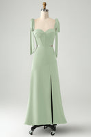 Laden Sie das Bild in den Galerie-Viewer, Olive A Linie Spaghettiträger Langes Hochzeitsgastkleid mit Schlitz