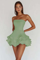 Laden Sie das Bild in den Galerie-Viewer, Weißes Trägerloses Standesamtkleid aus Satin in A-Linie