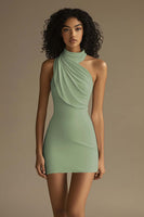 Laden Sie das Bild in den Galerie-Viewer, Weißes Kurzes Standesamtkleid mit Rüschen mit Neckholder