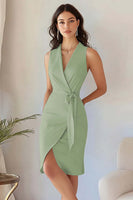 Laden Sie das Bild in den Galerie-Viewer, Bodycon Himmelblaues Arbeitskleid mit V-Ausschnitt