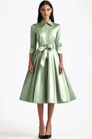 Laden Sie das Bild in den Galerie-Viewer, Blaues A-Linie Mittellanges Partykleid mit langen Ärmeln und Knopfverschlüssen