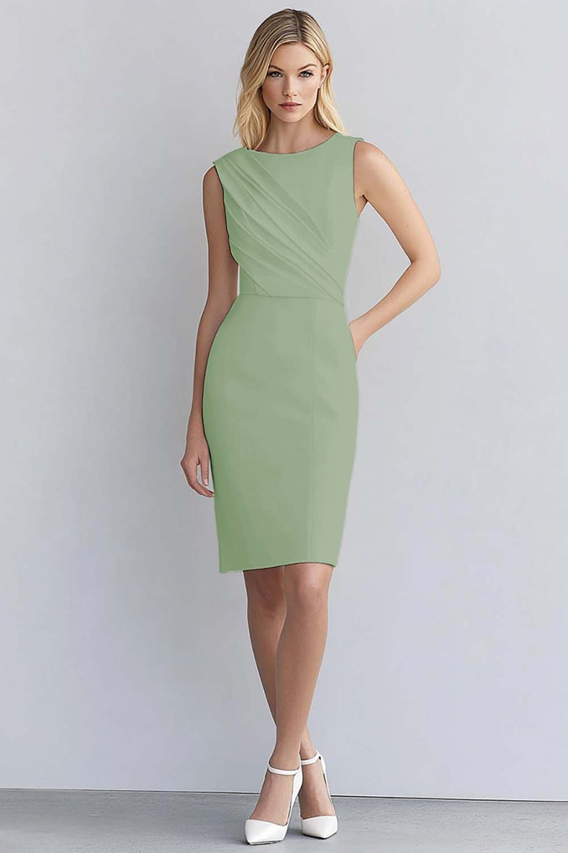 Laden Sie das Bild in den Galerie-Viewer, Elfenbein Bodycon Kurzes Ärmelloses Arbeitskleid aus Satin