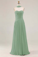 Laden Sie das Bild in den Galerie-Viewer, Fuchsia Herzausschnitt A-Linie Plissiertes Langes ABallkleid mit Schärpe