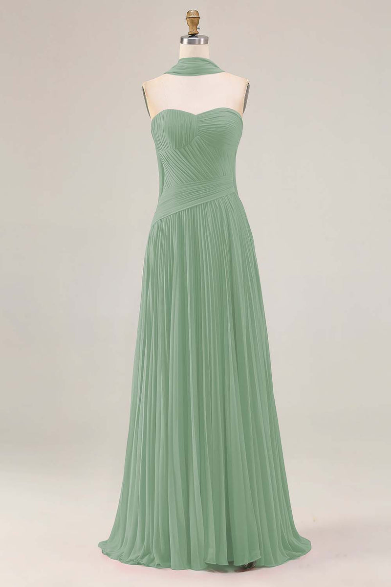 Laden Sie das Bild in den Galerie-Viewer, Fuchsia Herzausschnitt A-Linie Plissiertes Langes ABallkleid mit Schärpe