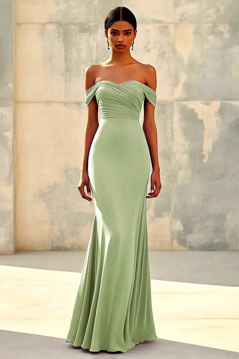 Laden Sie das Bild in den Galerie-Viewer, Meerjungfrau Schulterfreies Lila Chiffon Langes Abendkleid