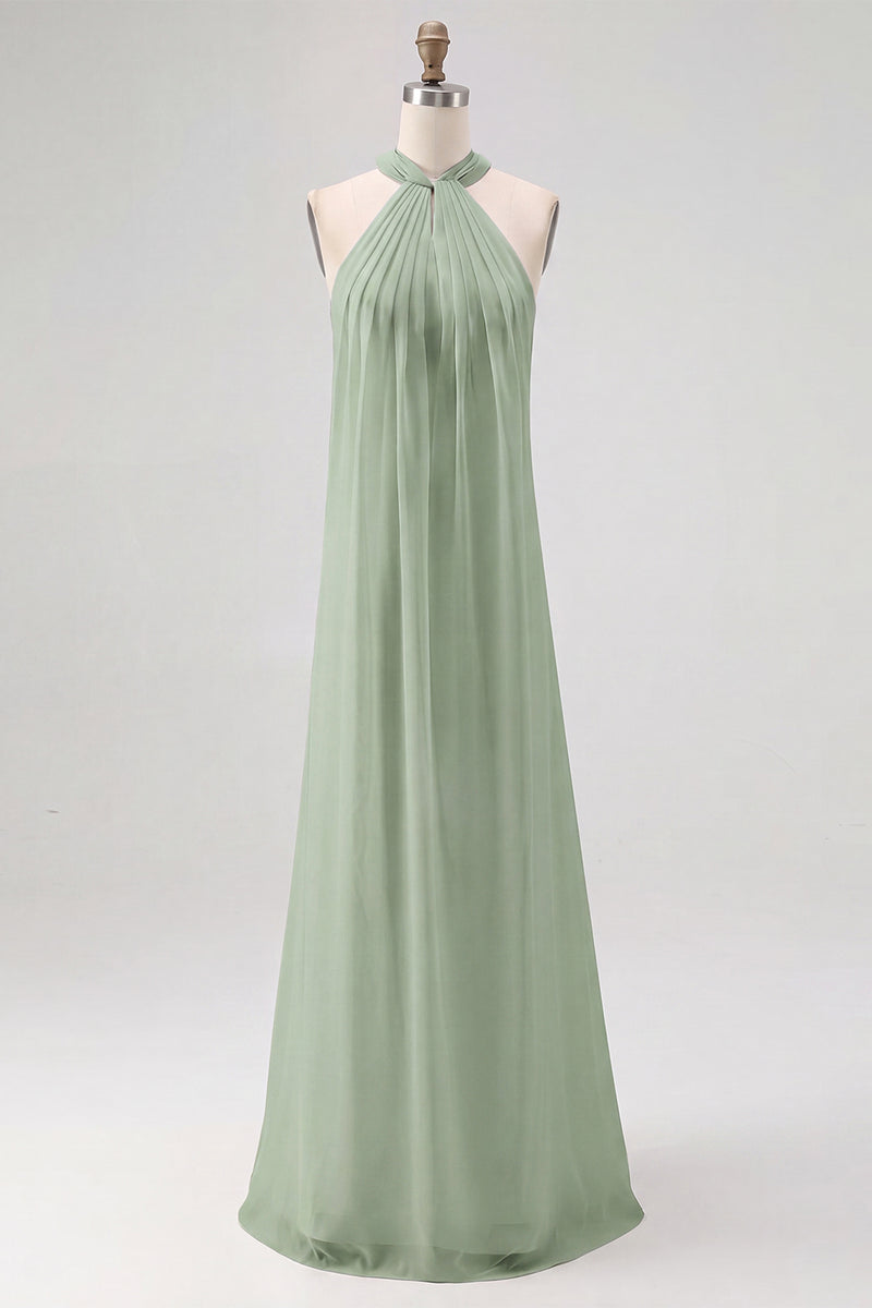 Laden Sie das Bild in den Galerie-Viewer, Weißes Etui Neckholder Chiffon Langes Standesamtkleid