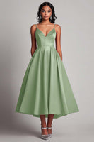 Laden Sie das Bild in den Galerie-Viewer, Rotes Teelänge A-Linie Satin Partykleid