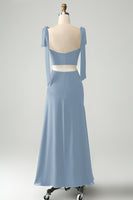 Laden Sie das Bild in den Galerie-Viewer, Olive A Linie Spaghettiträger Langes Hochzeitsgastkleid mit Schlitz