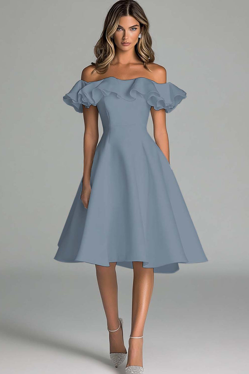 Laden Sie das Bild in den Galerie-Viewer, Weißes Schulterfreies Brautkleid in A-Linie mit Rüschen