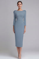 Laden Sie das Bild in den Galerie-Viewer, Etui Hellblaues Midi Business Kleid aus Satin