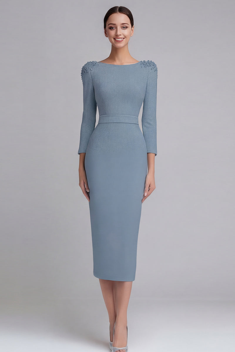 Laden Sie das Bild in den Galerie-Viewer, Etui Hellblaues Midi Business Kleid aus Satin