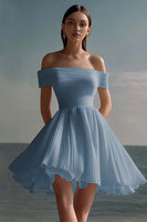 Laden Sie das Bild in den Galerie-Viewer, A-Linie Schulterfreies Chiffon Weißes Standesamtkleid