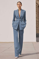 Laden Sie das Bild in den Galerie-Viewer, Flieder 2-teiliger Business Anzug aus Satin mit Gürtel