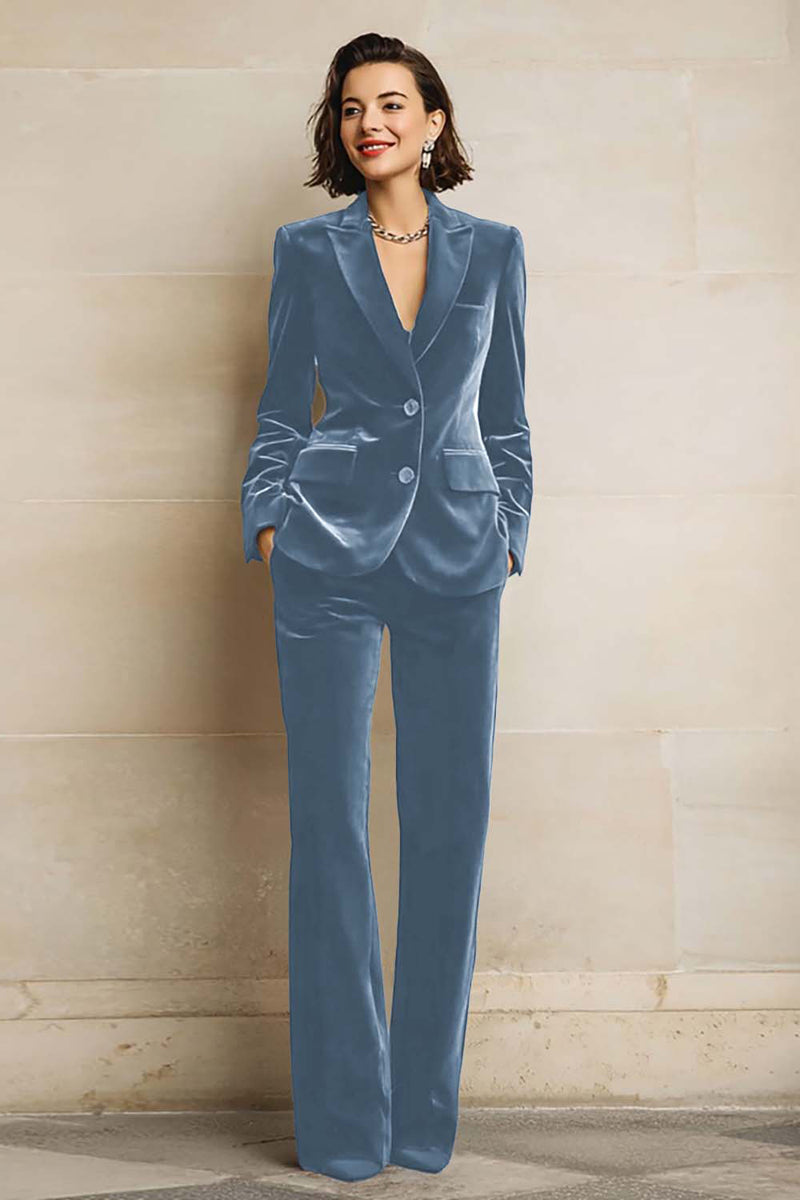 Laden Sie das Bild in den Galerie-Viewer, Samt 2-teilige Einreihige Damenanzüge mit pflaumenfarbenem Spitzrevers