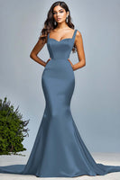 Laden Sie das Bild in den Galerie-Viewer, Satin Dunkelgrünes Meerjungfrau Langes Ballkleid