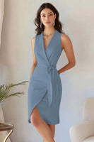 Laden Sie das Bild in den Galerie-Viewer, Bodycon Himmelblaues Arbeitskleid mit V-Ausschnitt